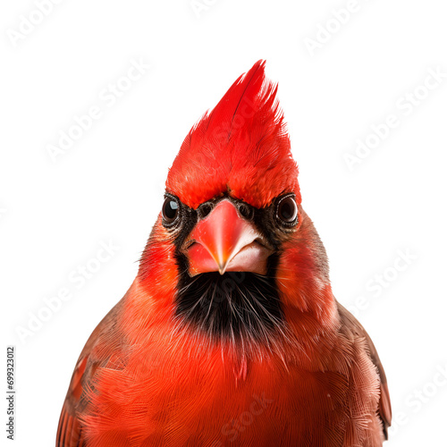 Cardinal in Focus: Close-up Photo of Red Plumage, Half-Length, Isolated on Transparent Background, PNG © Only Best PNG's