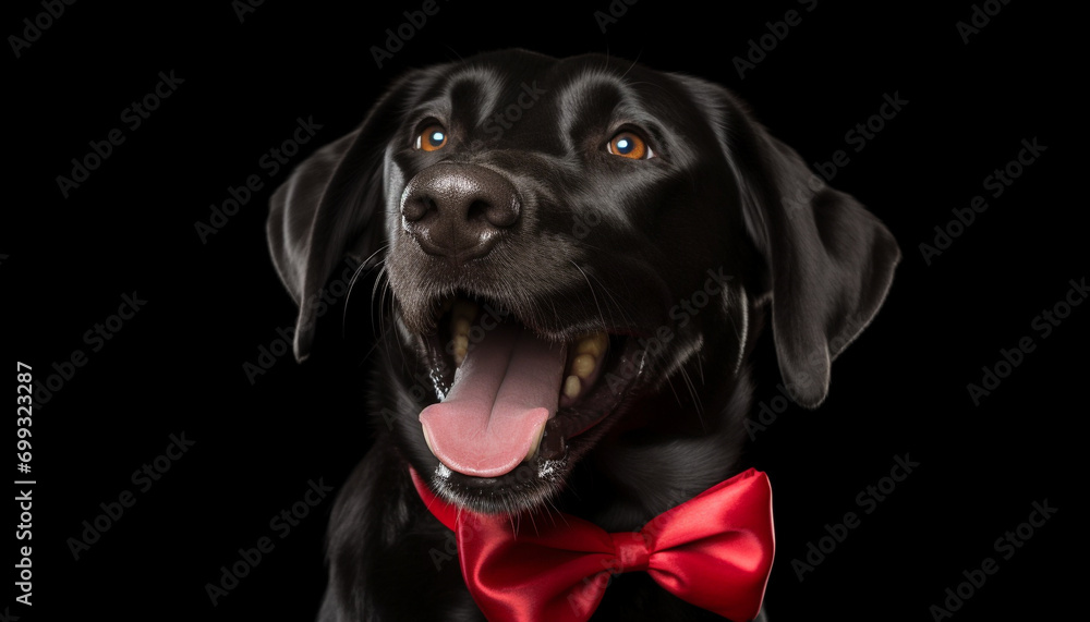 Cute purebred dog, Labrador puppy, sitting, looking at camera, tongue out generated by AI