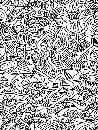 Black and white abstract hand-drawn drawing  doodles.Seamless pattern.