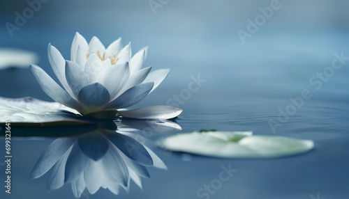 Nature beauty in a single flower, floating on tranquil water generated by AI