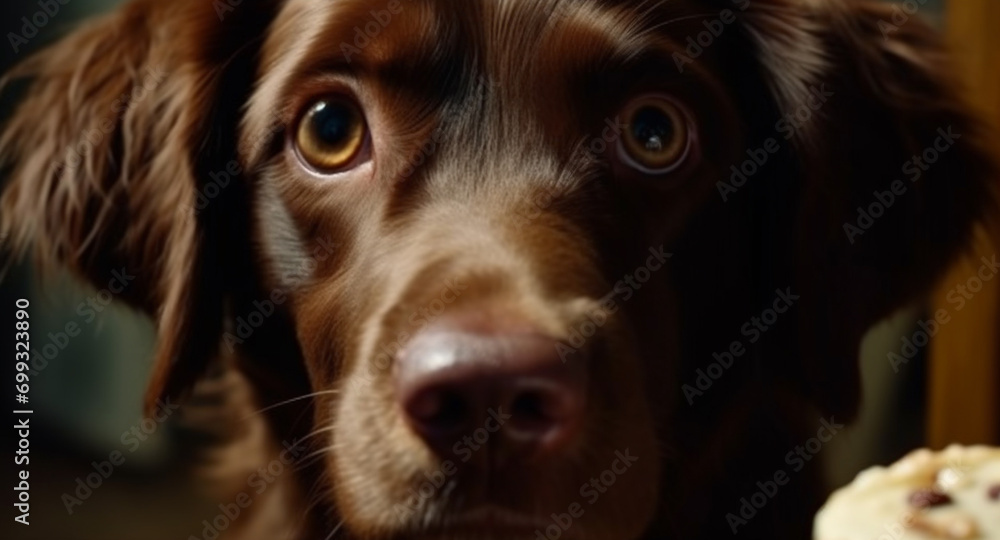 Cute puppy, purebred retriever, sitting, looking, close up, adorable, nature generated by AI