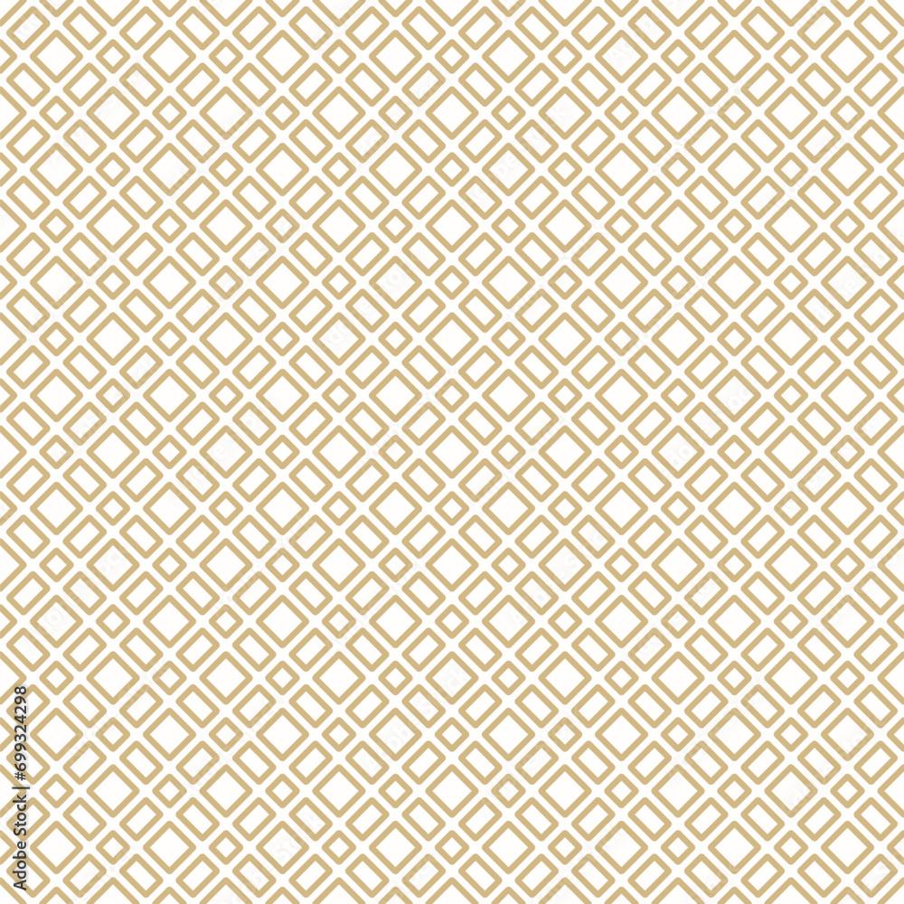 Vector seamless pattern with squares, rectangles, grid, lattice, repeat tiles. Simple golden background. Abstract minimal gold and white geometric texture. Elegant geo design for decor, print, cover