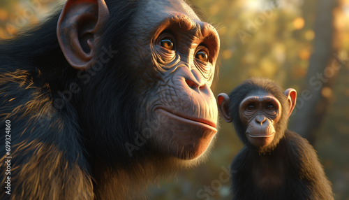 Fototapeta Naklejka Na Ścianę i Meble -  Cute monkey in the wild, a portrait of a young animal generated by AI