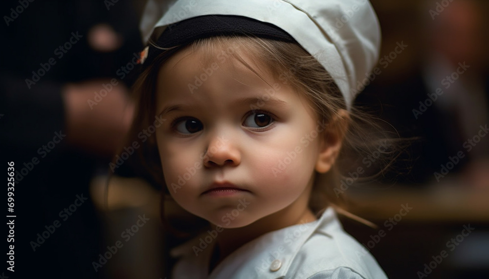 Cute child portrait, innocence and happiness, looking at camera generated by AI Cute child portrait, innocence and happiness, looking at camera generated by AI