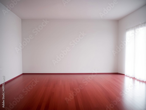 Empty Room with Blank White Walls and Red Cherry Wood Floors for Product Mockup