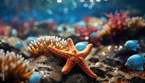 The underwater reef showcases the beauty of nature aquatic animals generated by AI photo