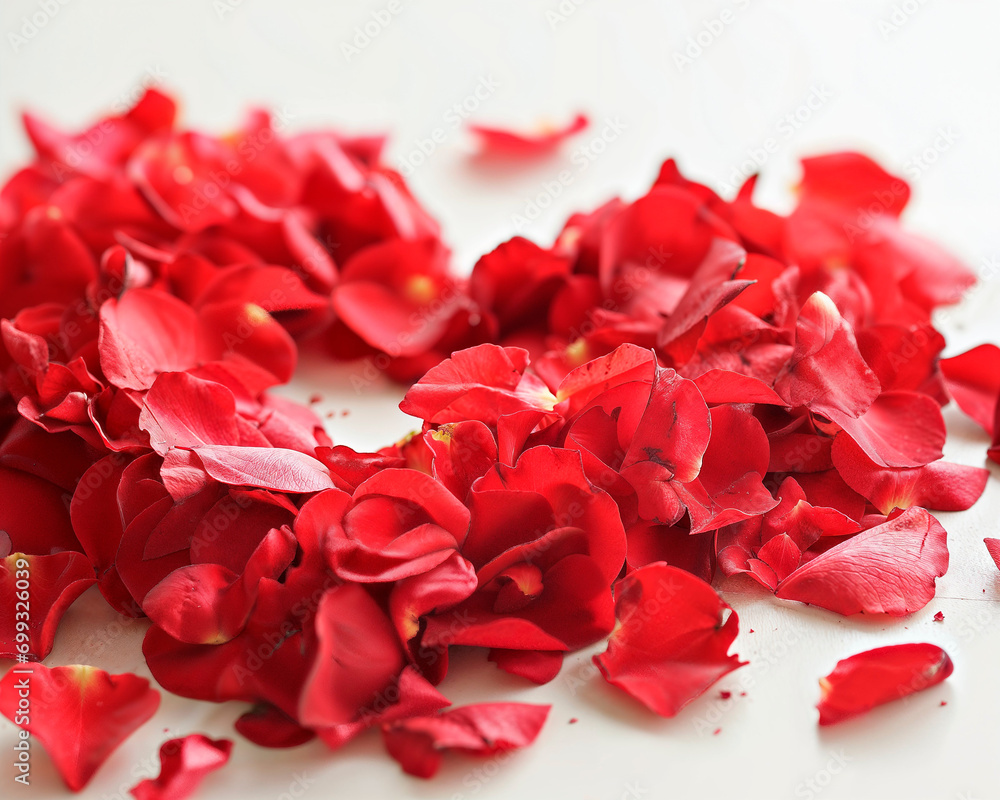 Red rose petals forming a heart background