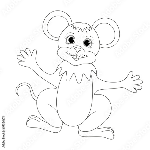 Vector illustration of mouse isolated on white background. For kids coloring book.