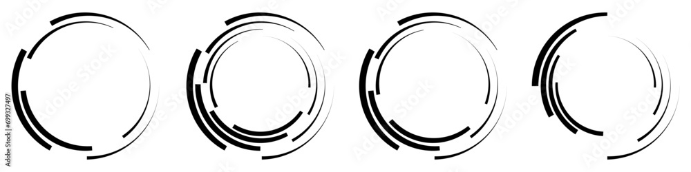 Abstract geometric design featuring a circle swirl shape with spiral lines. Radial spinning halftone form. For posters, banners, logos, icons, presentations, and booklets. Vector