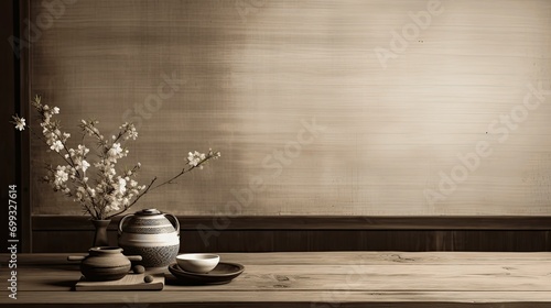 Traditional Japanese tatami dining setting 