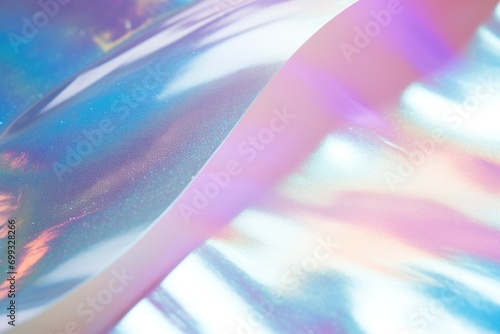 Iridescent fabric waves with vibrant colors and soft texture.Colorful holographic paper with smooth  shiny surface.