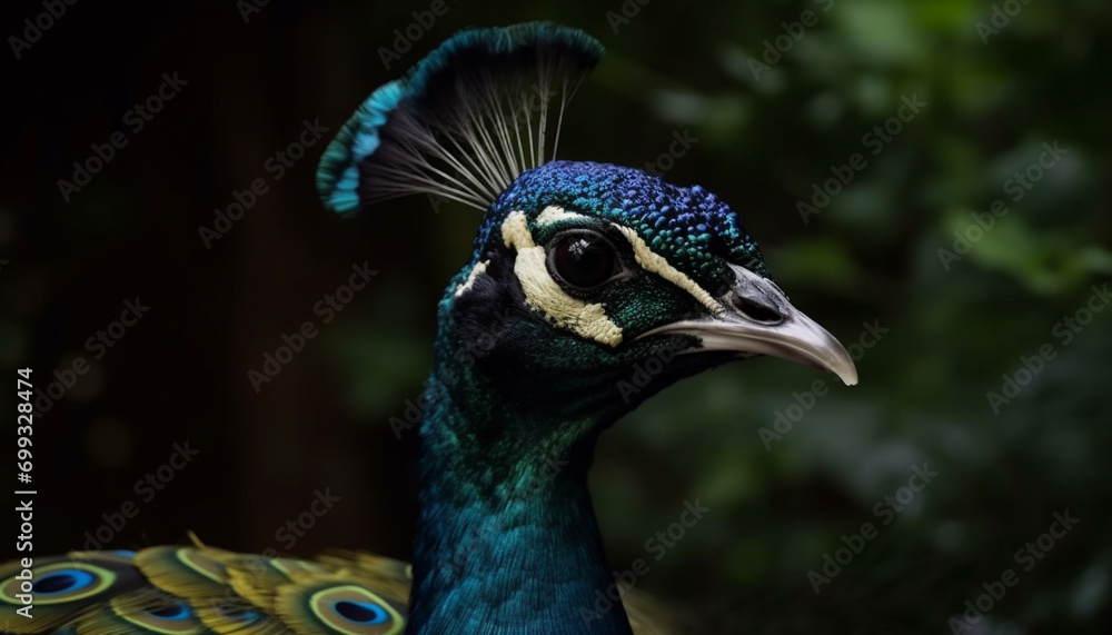 Majestic peacock displays vibrant colors in nature elegant beauty generated by AI Majestic peacock displays vibrant colors in nature elegant beauty generated by AI