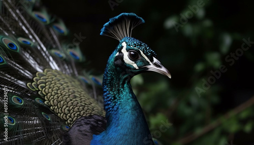 Wallpaper Mural Majestic peacock displays vibrant colors, showcasing its elegance and beauty generated by AI Torontodigital.ca