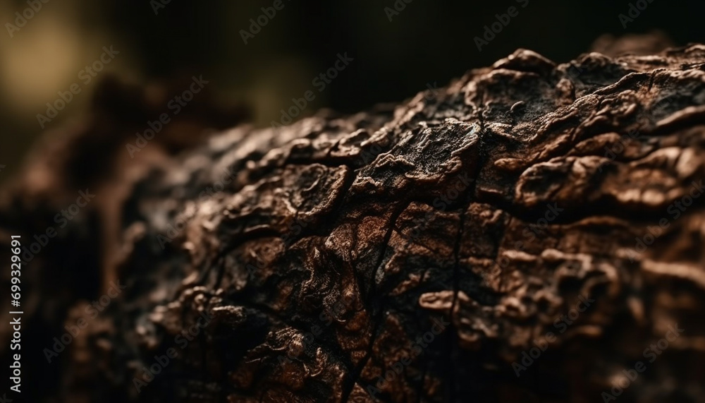 Close up of a rough, old tree trunk in a forest generated by AI