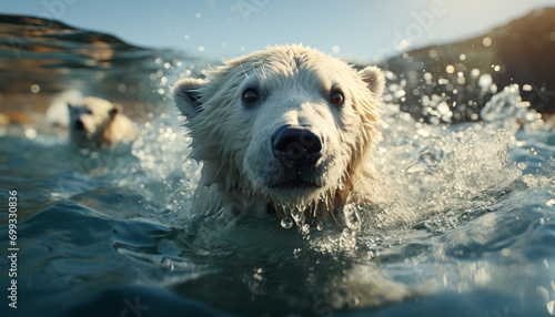 Wallpaper Mural Cute puppy playing in water, wet fur, joyful summer fun generated by AI Torontodigital.ca