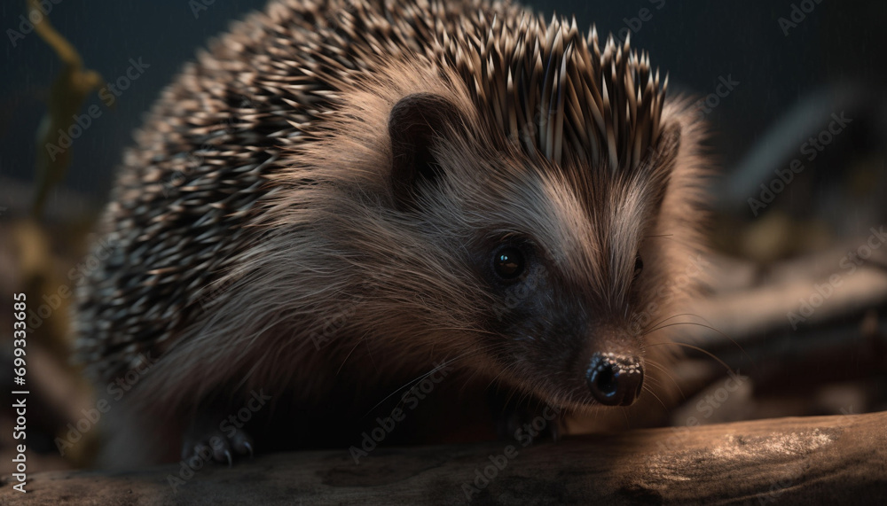 Fototapeta premium Cute hedgehog, small mammal, furry, looking outdoors, alert and standing generated by AI