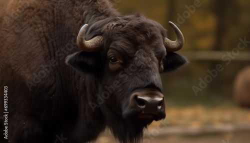 Close up portrait of a majestic African buffalo grazing in the wild generated by AI © Jeronimo Ramos
