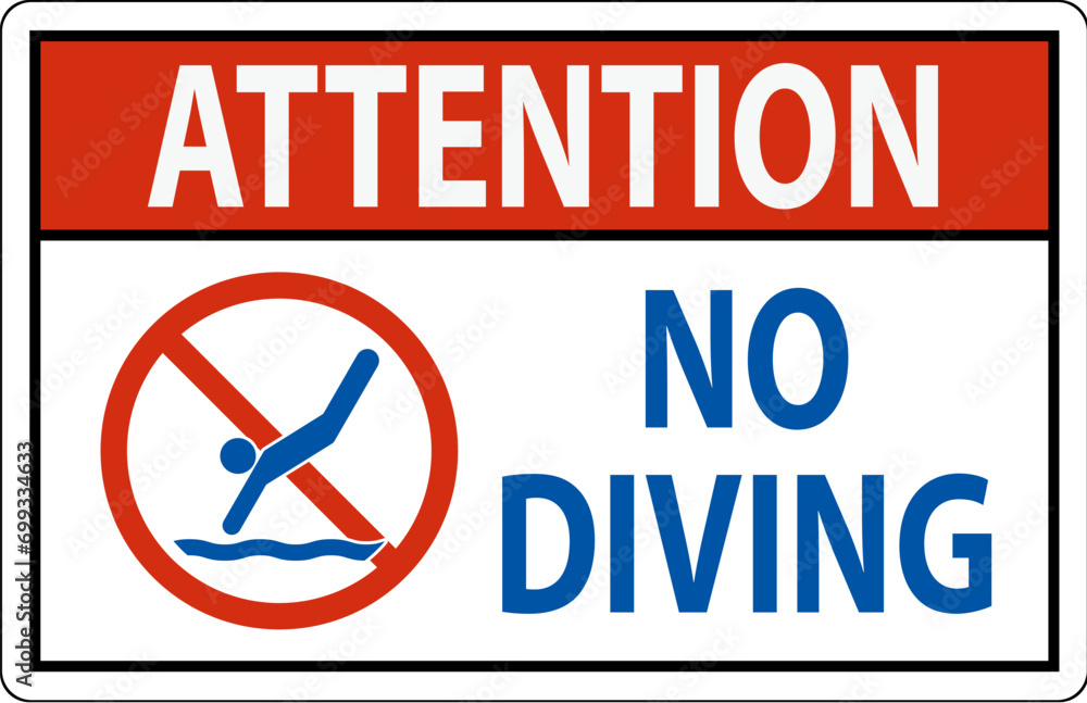 Swimming Pool Sign Attention No Diving Swimming Pool Sign Attention No Diving