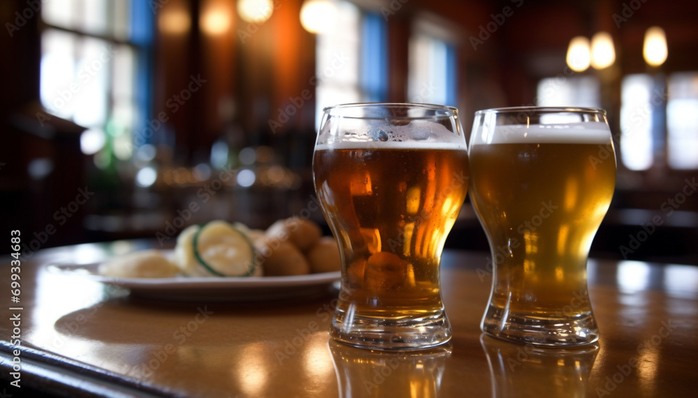 Alcohol, drink, beer, pub, bar, table, glass, refreshment, celebration, party generated by AI Alcohol, drink, beer, pub, bar, table, glass, refreshment, celebration, party generated by AI