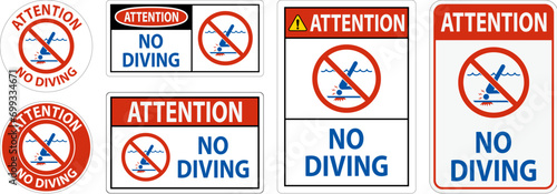 Pool Safety Sign Attention, No Diving