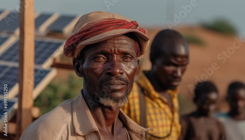 Smiling African men working outdoors, embracing their indigenous culture generated by AI © Jeronimo Ramos