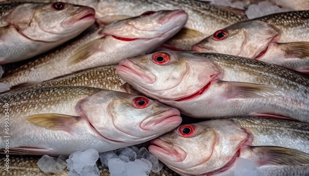Fresh seafood catch of fish, healthy eating, nature gourmet meal generated by AI Fresh seafood catch of fish, healthy eating, nature gourmet meal generated by AI