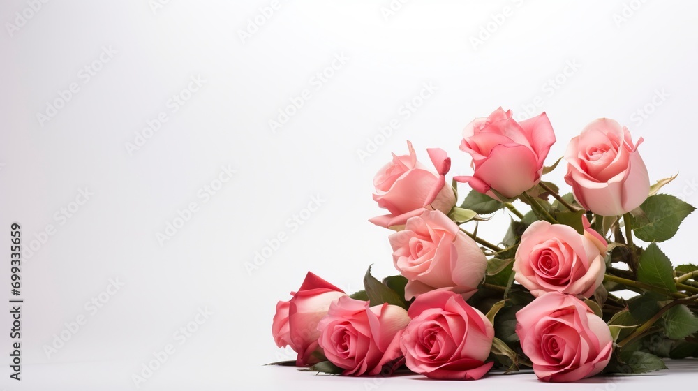 Bouquet of roses, white background and copy space - generative ai Bouquet of roses, white background and copy space - generative ai