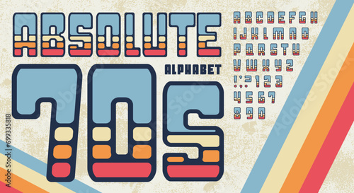 Absolute '70s: A groovy seventies style retro alphabet with colored stripes.