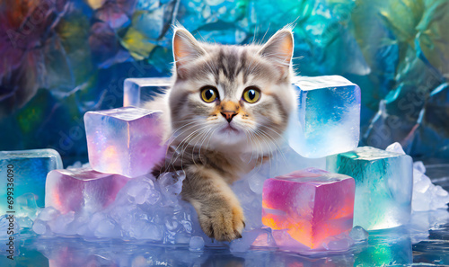 氷​で​凍​っ​た​可愛らしい猫