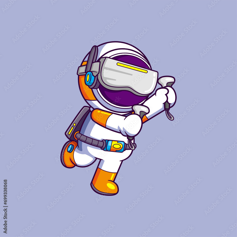 Cute Astronaut Playing Game VR In Space. Science Technology Icon Concept