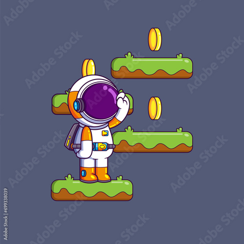 happy Astronaut playing classic game. Science Technology Icon Concept