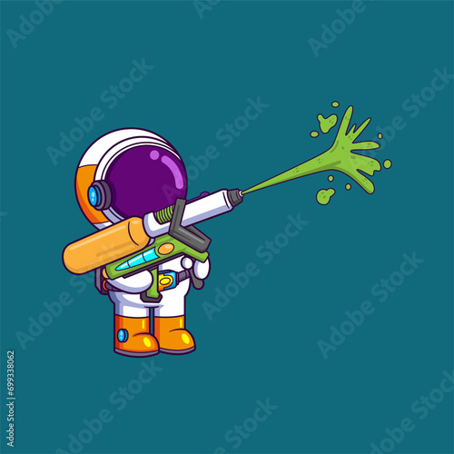 happy Astronaut playing water gun. Science Technology Icon Concept