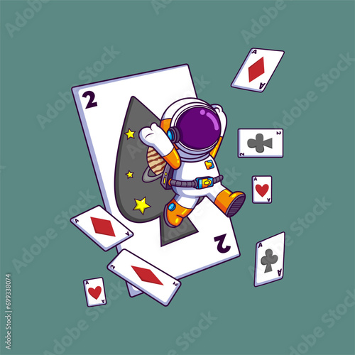 Cute Astronaut jumping from many cards. Science Technology Icon Concept