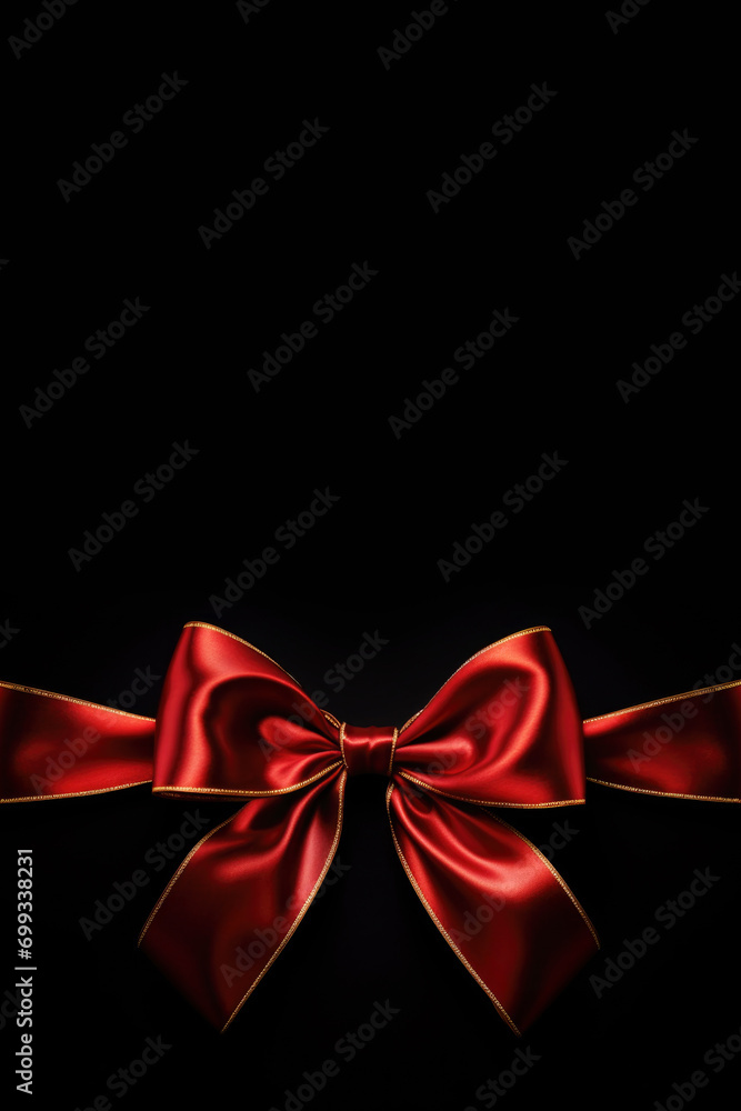 Red Ribbon Bow, Gift Card Wishes on Black Background Red Ribbon Bow, Gift Card Wishes on Black Background