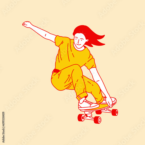 Simple cartoon illustration of sport skateboarding 5