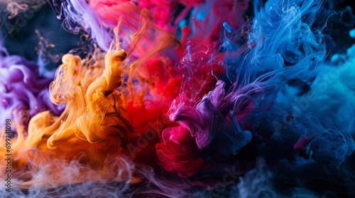 Fotografie, Obraz Abstract colorful explosion of neon ink on a black background
