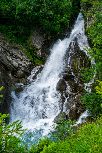 Hiking to the Parcines Waterfalls near Meran in South Tyrol Italy. 