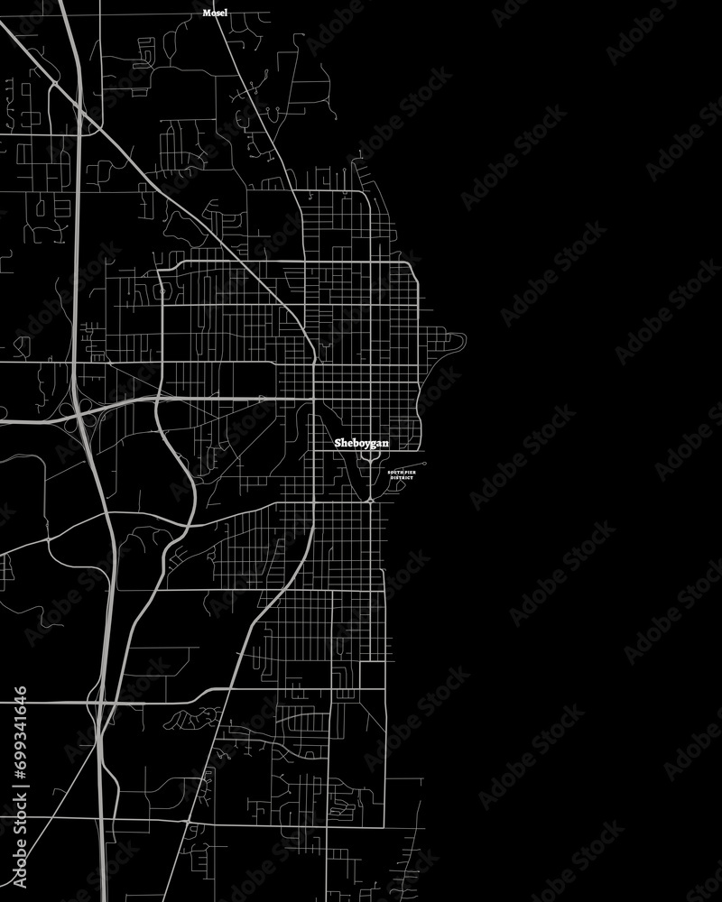 Sheboygan Wisconsin Map, Detailed Dark Map of Sheboygan Wisconsin Stock