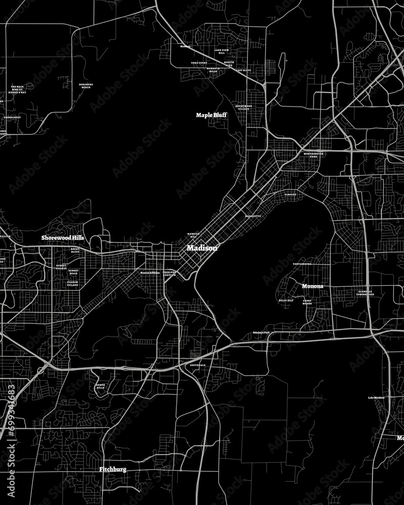 Madison Wisconsin Map, Detailed Dark Map of Madison Wisconsin