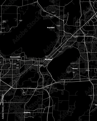 Madison Wisconsin Map, Detailed Dark Map of Madison Wisconsin photo