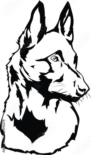 Cartoon Black and White Isolated Illustration Vector Of A German Shepherd Pet Puppy Dogs Face and Head