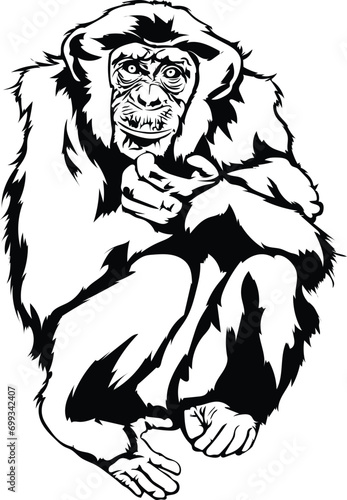 Cartoon Black and White Isolated Illustration Vector Of A Lemur Monkey Primate