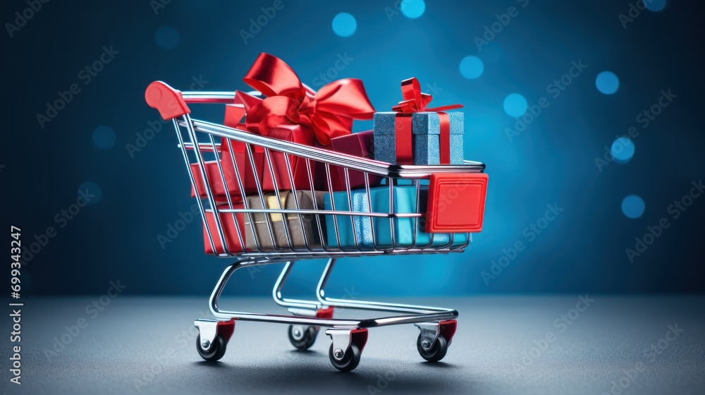 Shopping Cart Full of Gift Boxes