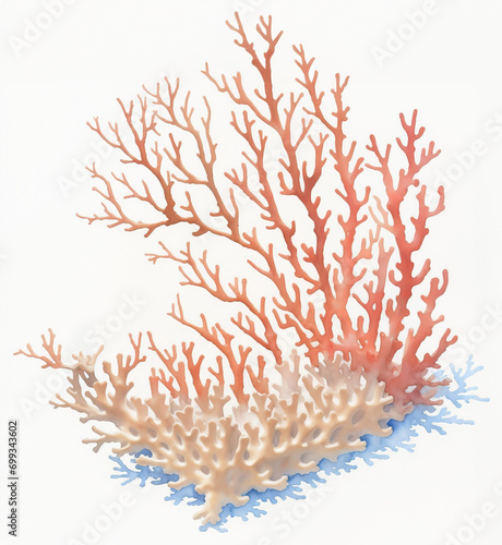 Clump of Coral, Watercolor Style Reef Illustration Isolated on White Background
