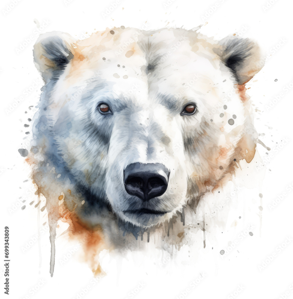 Watercolor png portrait of animal bear