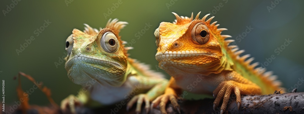 Obraz premium macro portrait of a pair of lizards. wildlife.