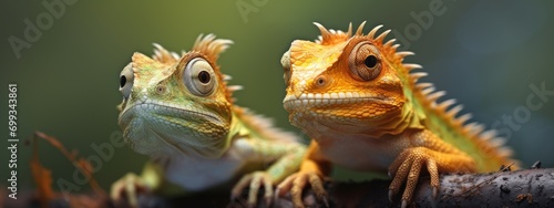 macro portrait of a pair of lizards. wildlife.