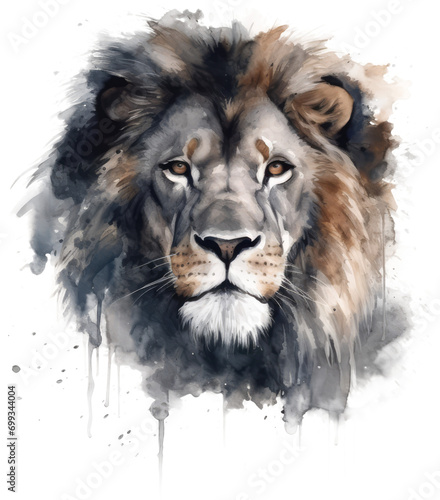 Watercolor png portrait of animal lion