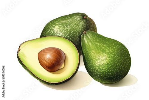 realistic fresh green avocado fruit isolated on white background.