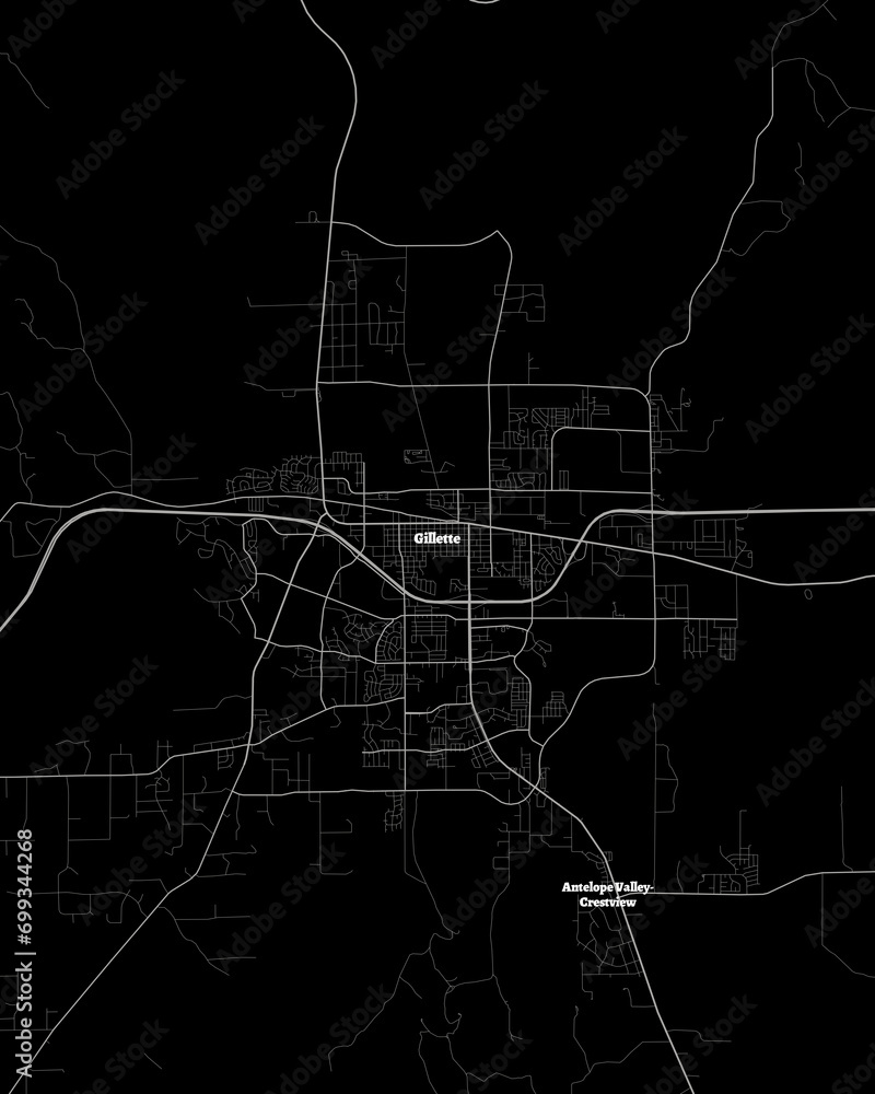 Gillette Wyoming Map, Detailed Dark Map of Gillette Wyoming
